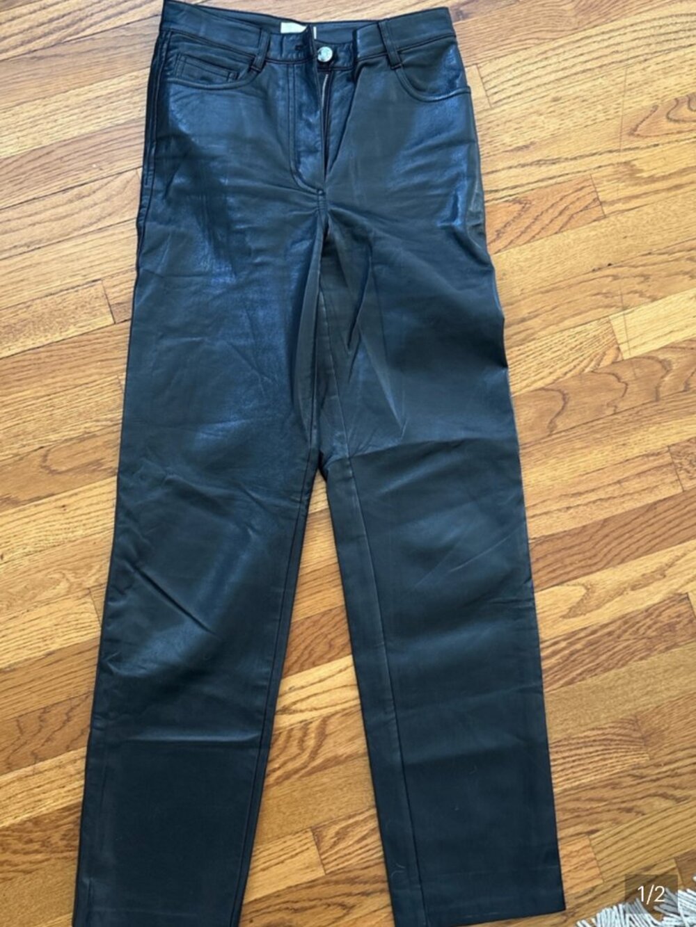 Aritzia Wilfred Pants Womens 00 Black Vegan Leather High Rise Straight